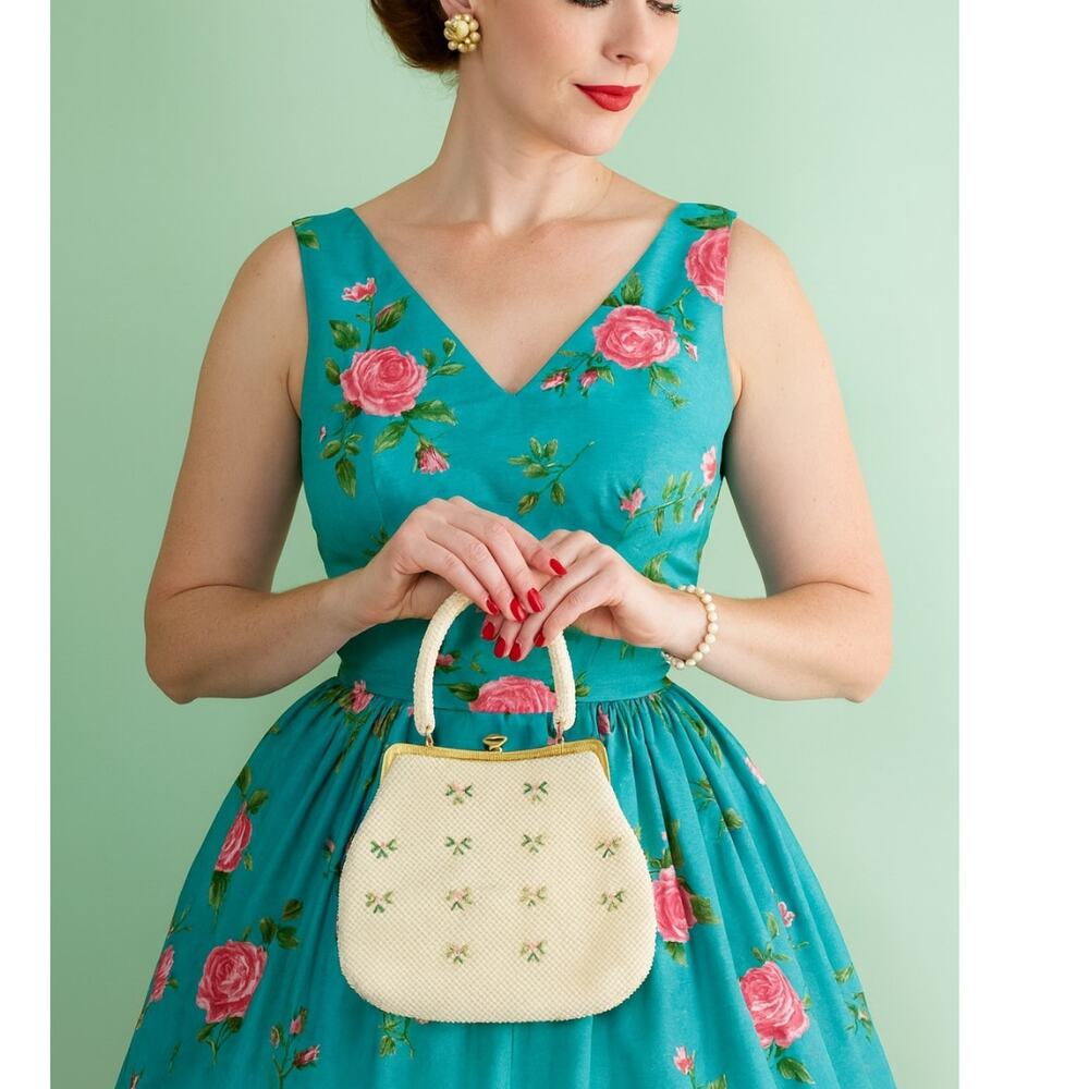 Vintage Beaded Top Handle Embroidered Bag